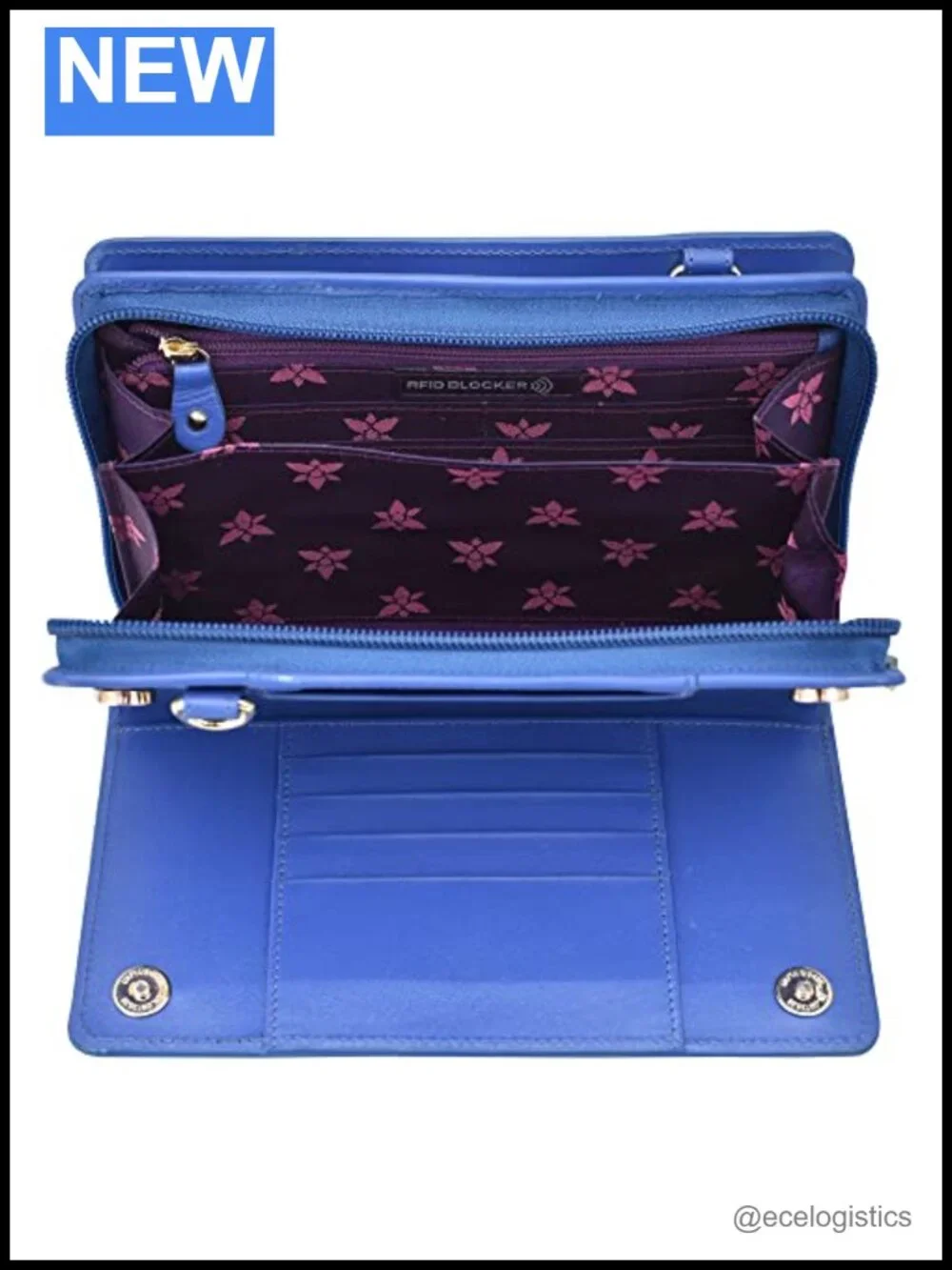 Hand-Painted Leather RFID Blocking Organizer Wallet with Removable Handle